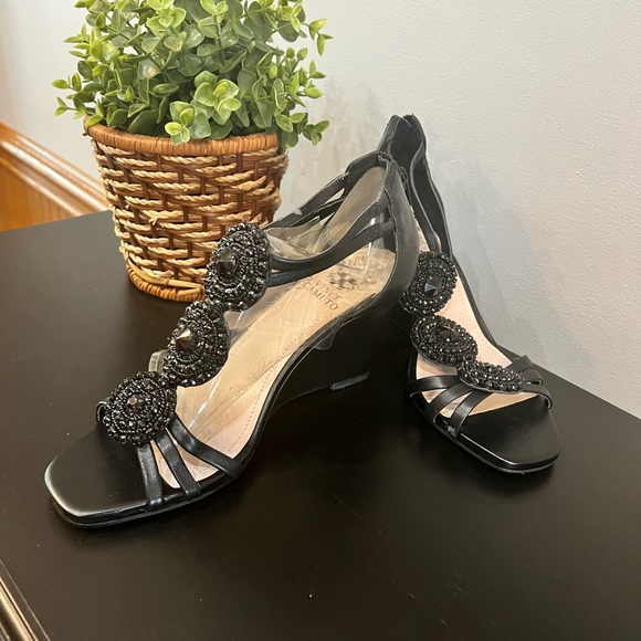 Vince Camuto BAYLE Wedge Heels Black with black sparkles jewel’s - Picture 6 of 12